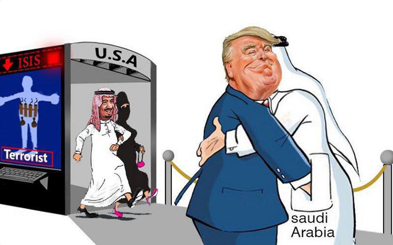 كاريكاتير: ترامب والسعودية..الإرهاب مقابل المال!