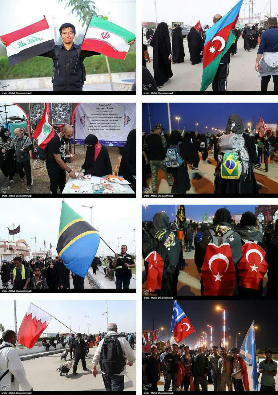 حضور زوار کشورهای مختلف در راهپیمایی اربعین