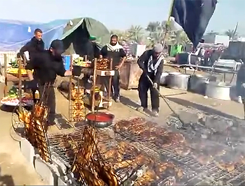 Serving Roasted fish to pilgrims in Arbaeen